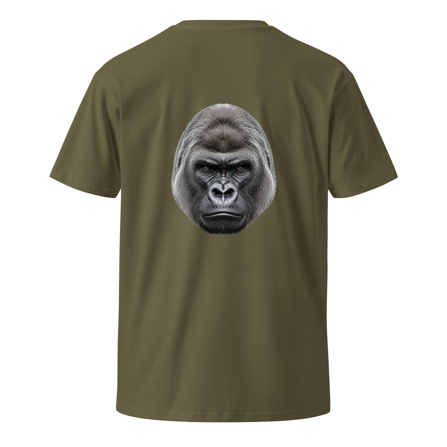 Unisex Silverback premium T-shirt by wayward.biz with a graphic design on the back, made from soft, high-quality fabric.