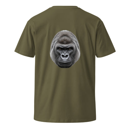 Unisex Silverback premium T-shirt by wayward.biz with a graphic design on the back, made from soft, high-quality fabric.