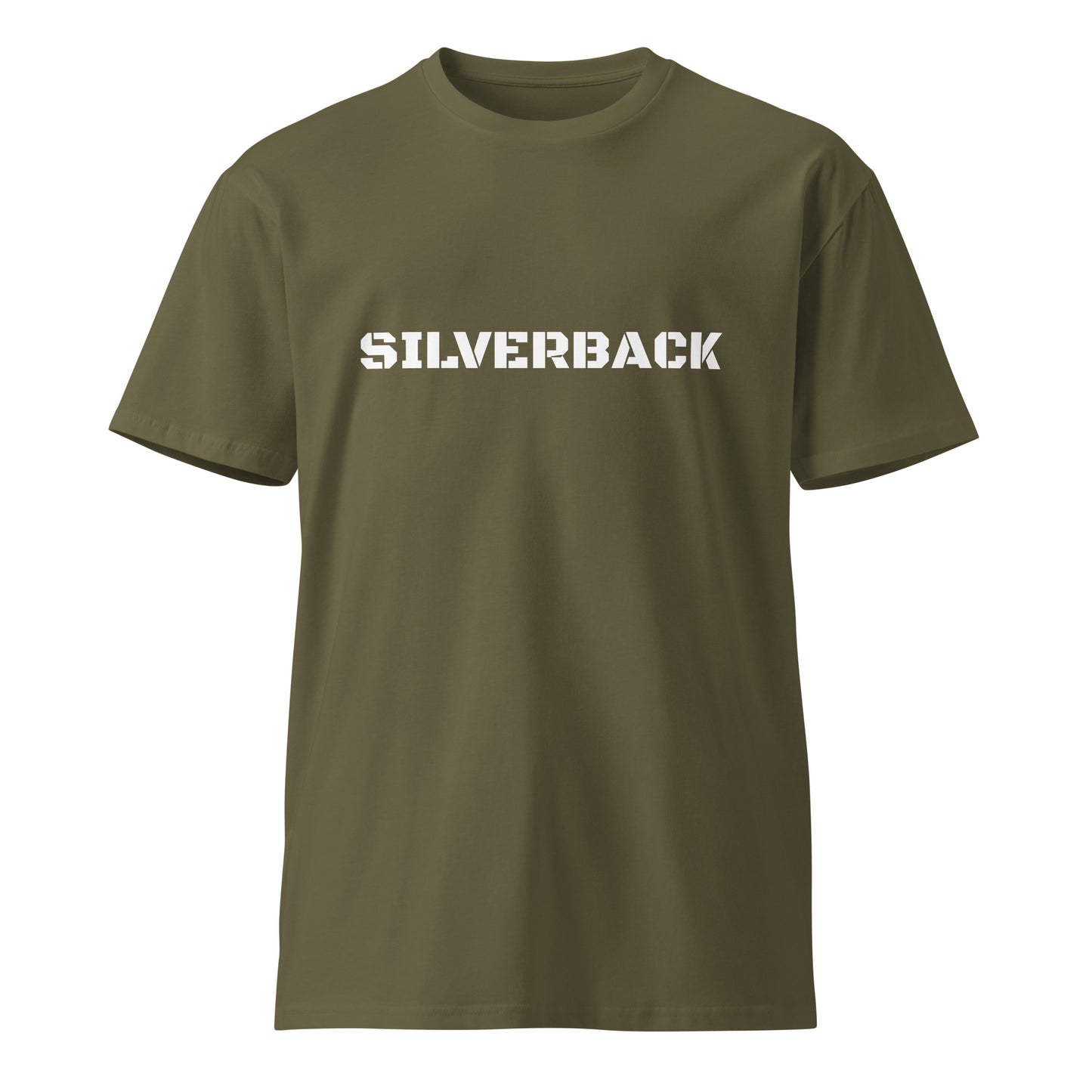 Unisex Silverback premium T-shirt with graphic design on the back, front view showing fit and fabric texture.