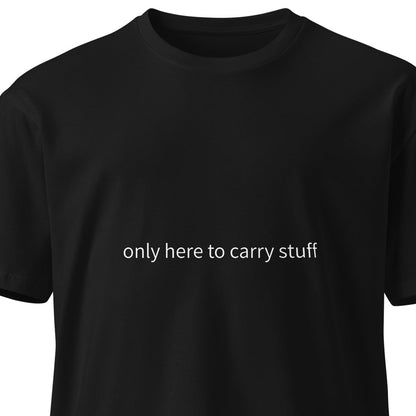 Unisex black premium T-shirt from wayward.biz with "Shopping Shirt" design, casual style, front view, perfect for carrying items.