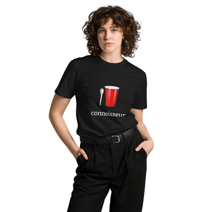 Wayward.biz Connoisseur unisex premium dark T-shirt, front view showing soft black fabric and classic fit.