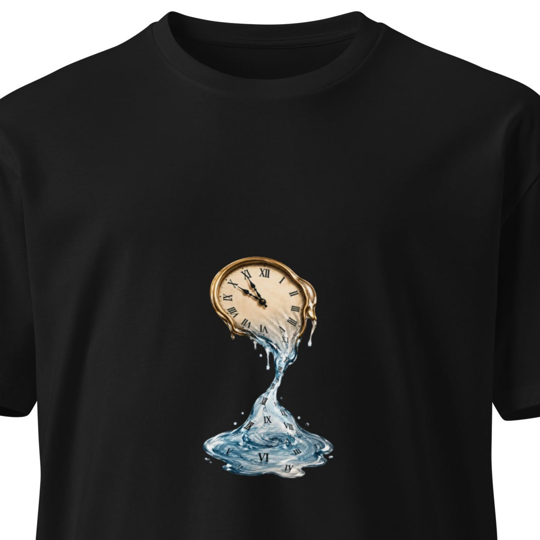 Unisex black premium T-shirt by wayward.biz featuring a classic crew neck and smooth fabric front view.