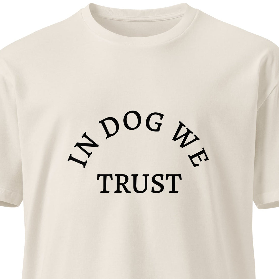 Unisex In Dog We Trust premium t-shirt from wayward.biz, featuring a bone graphic on the front in a casual, comfortable fit.