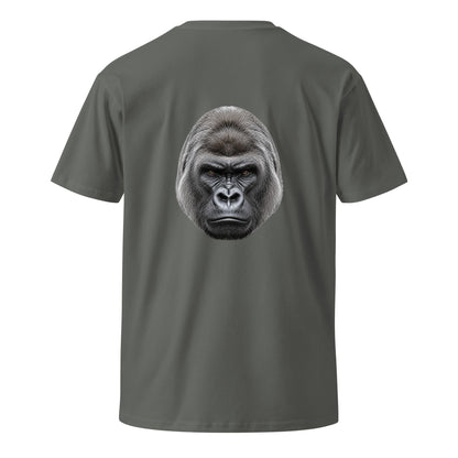 Unisex Silverback premium T-shirt in charcoal with graphic design on the back, made by Wayward.biz.