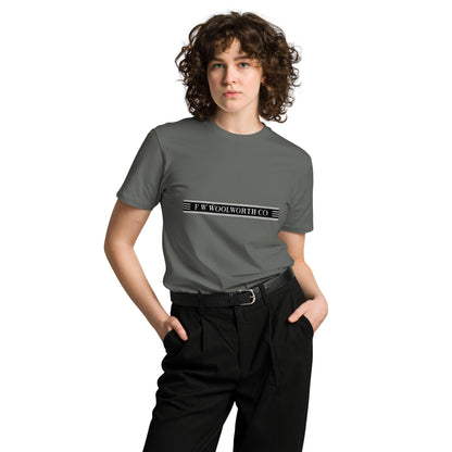 Unisex charcoal premium T-shirt from F.W. Woolworth by wayward.biz, front view showing soft fabric and classic fit.