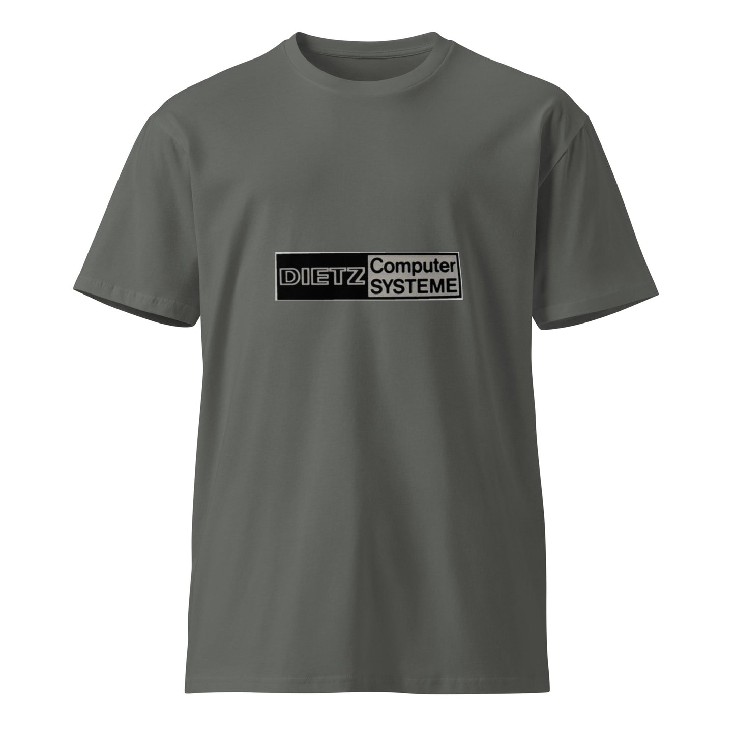 Unisex charcoal premium T-shirt by Dietz Computer Systeme with a front graphic, casual fit, and comfortable fabric.