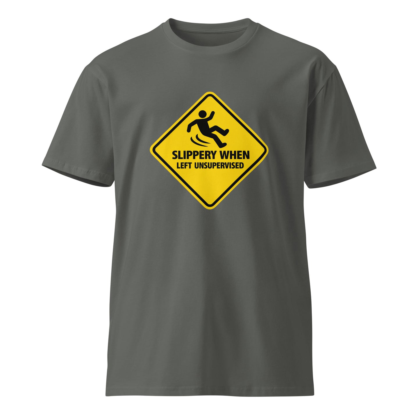 Unisex charcoal premium T-shirt from wayward.biz with a front design, casual fit, and comfortable fabric.