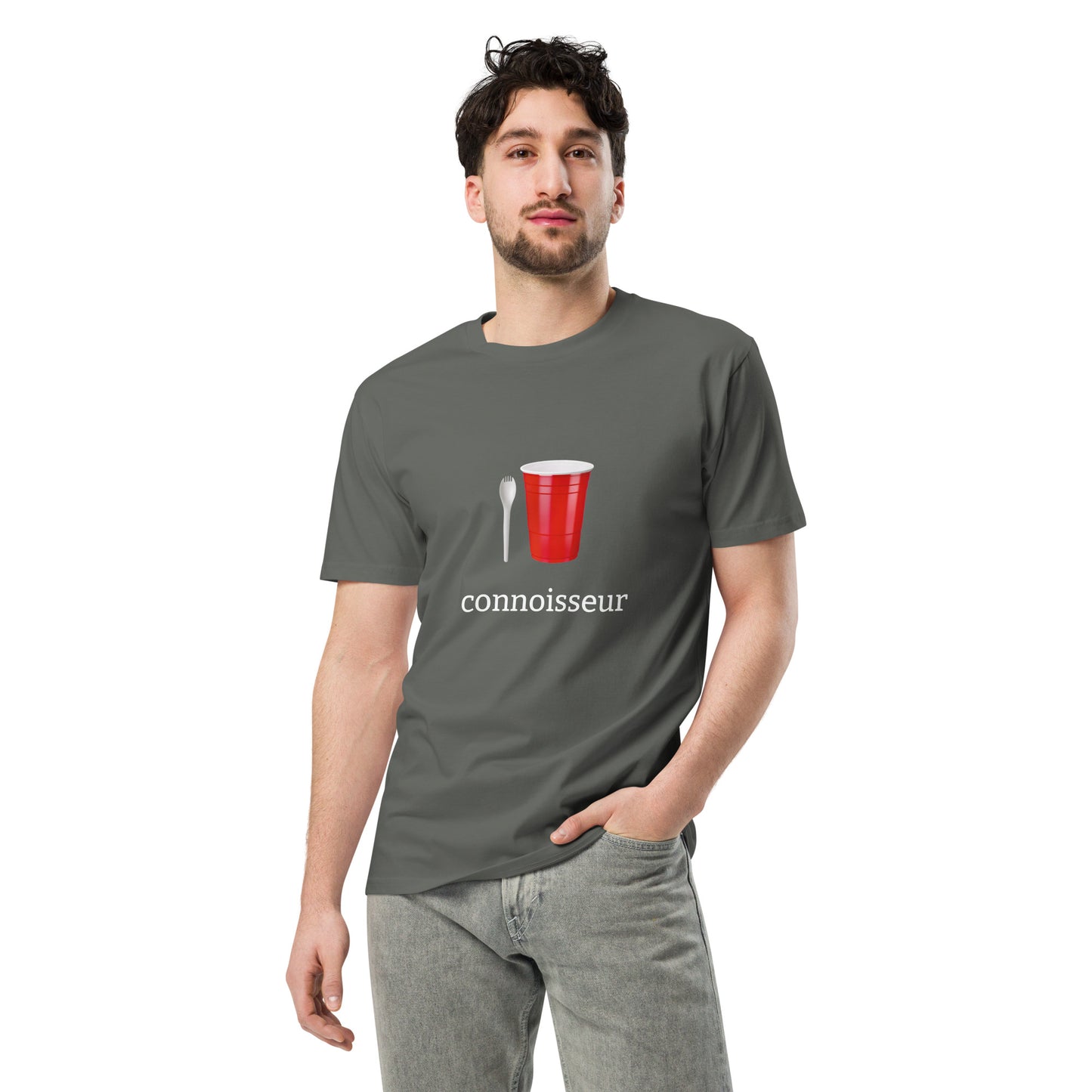 Unisex premium dark charcoal T-shirt by Wayward.biz with a simple front design, made from soft, high-quality fabric.
