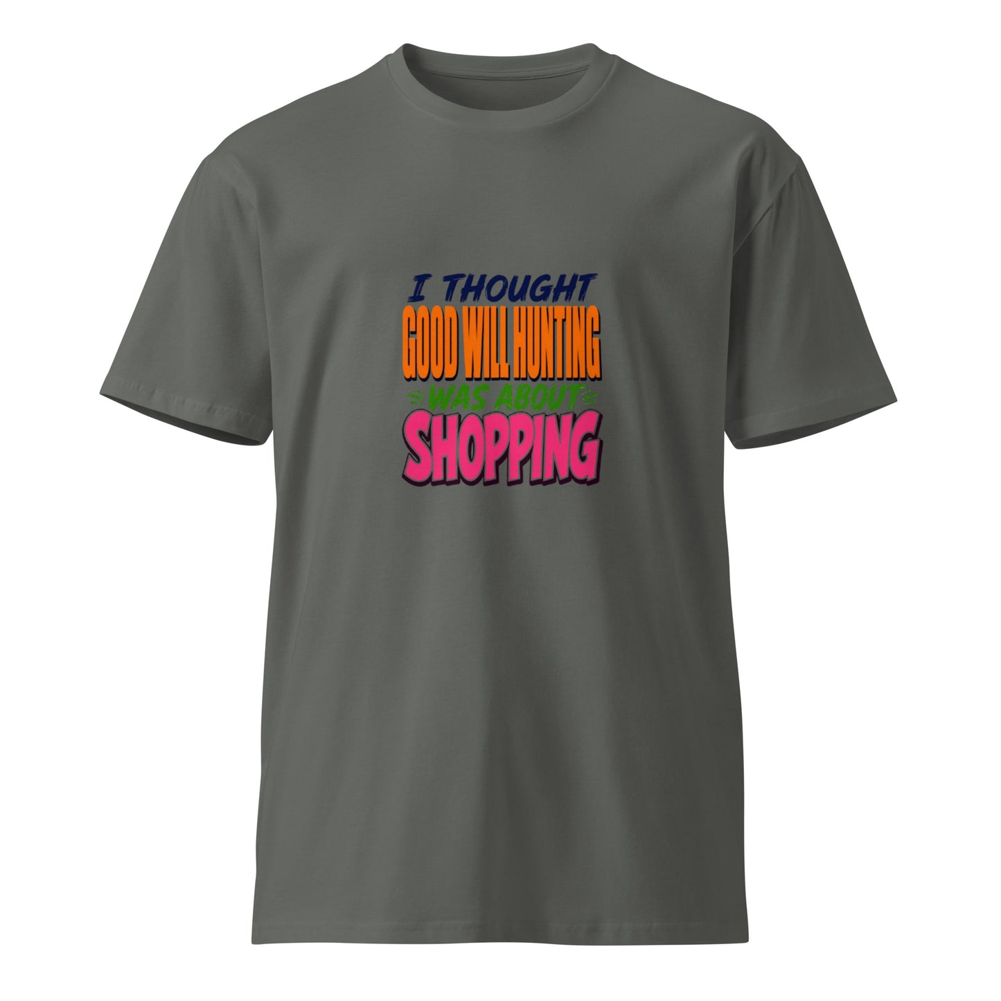 Unisex charcoal premium T-shirt from wayward.biz featuring a printed design inspired by the movie Good Will Hunting.