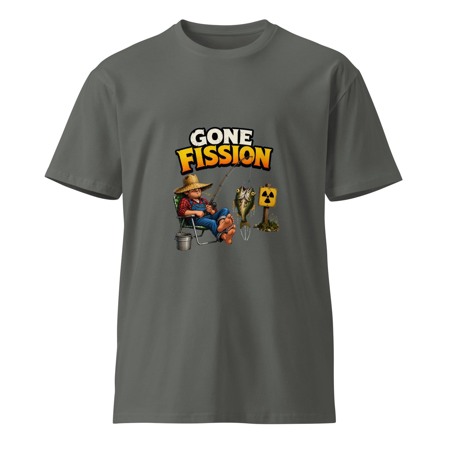 Charcoal Gone Fission unisex premium T-shirt by wayward.biz, front view showcasing modern design and comfortable fit.