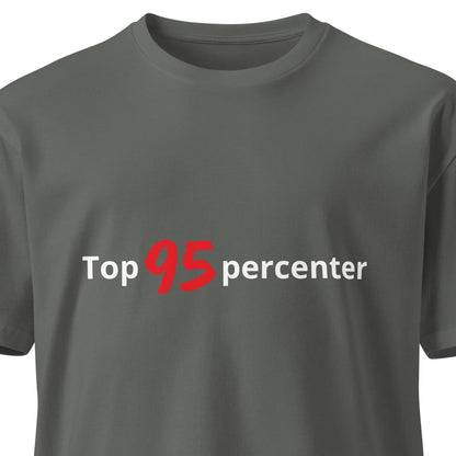 Unisex dark charcoal Top 95percenter premium T-shirt by wayward.biz, front view showing fit and fabric texture.