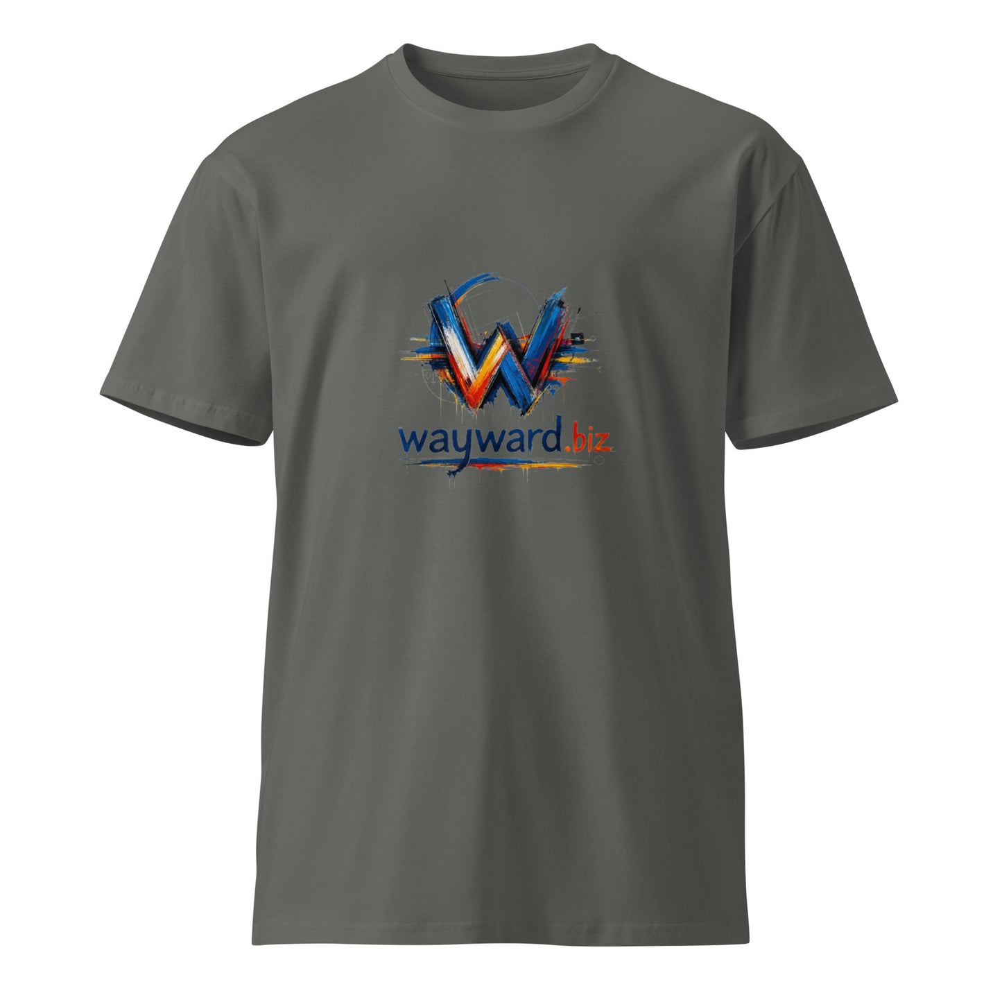 Unisex charcoal premium T-shirt by wayward.biz, front view showing soft fabric and classic fit.