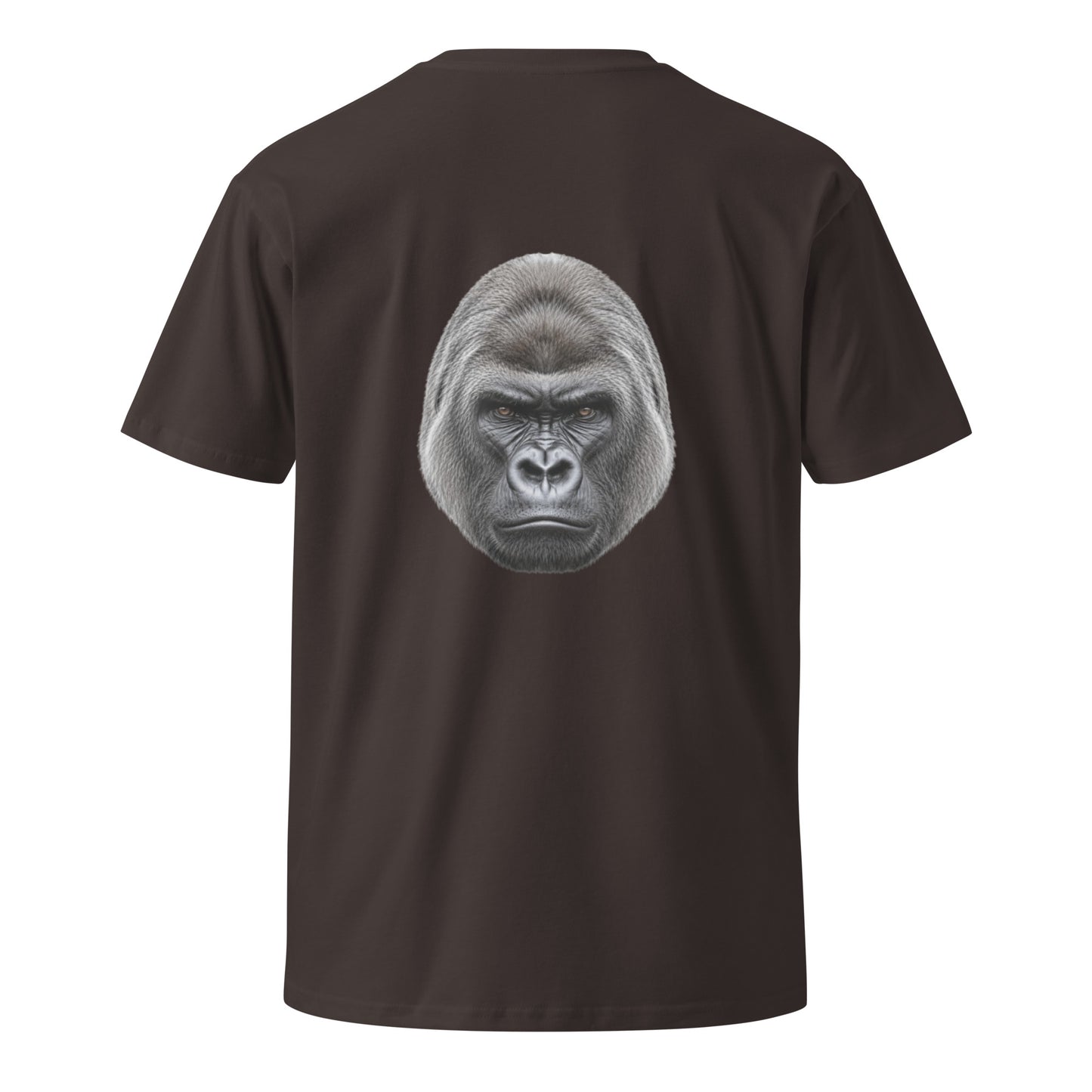 Unisex Silverback premium T-shirt in coal color with graphic design on the back, made by Wayward.biz.