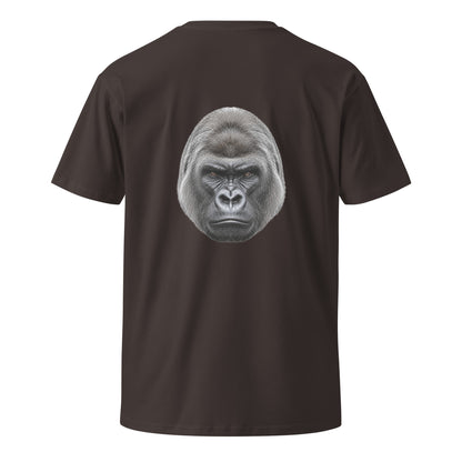 Unisex Silverback premium T-shirt in coal color with graphic design on the back, made by Wayward.biz.