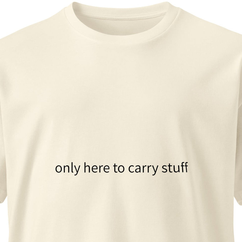 Unisex light premium T-shirt from wayward.biz with "Shopping Shirt" design, natural color, front view, casual style