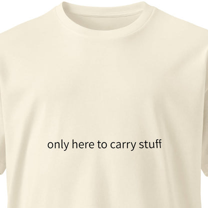 Unisex light premium T-shirt from wayward.biz with "Shopping Shirt" design, natural color, front view, casual style