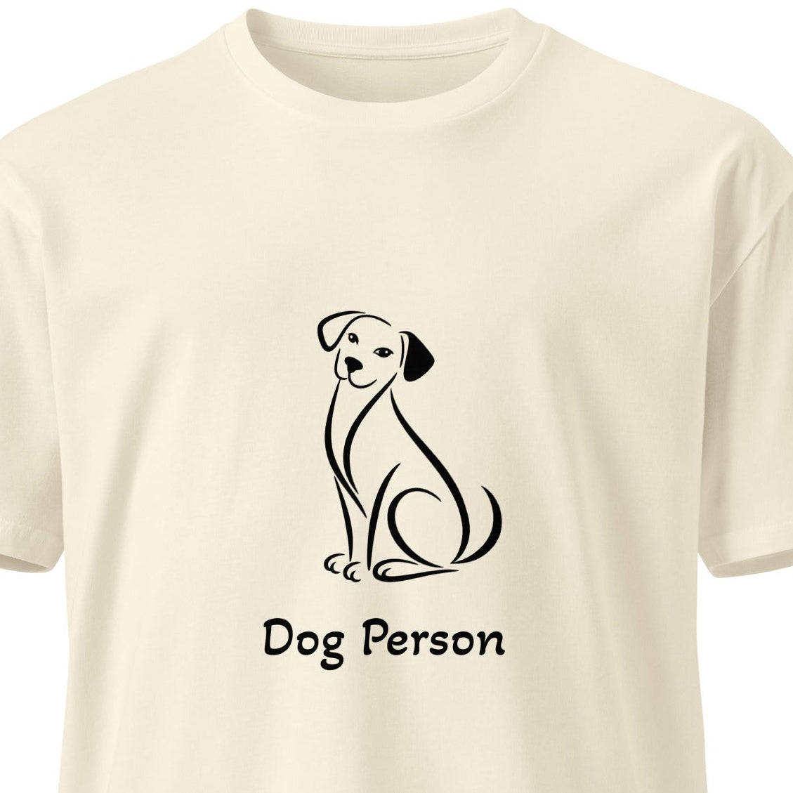 Unisex premium Dog Person T-shirt by wayward.biz, natural color, front view showing the design and fit.