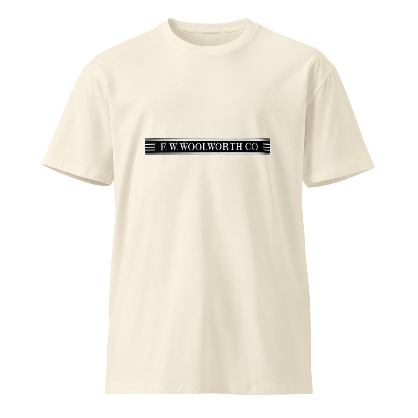 Unisex premium T-shirt by wayward.biz in natural color, front view showing soft fabric and classic fit.