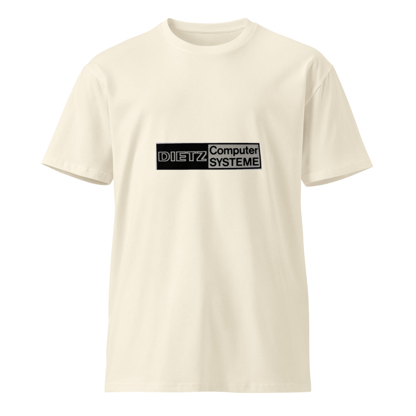 Unisex premium T-shirt from Dietz Computer Systeme in natural color, front view, featuring a comfortable fit and stylish design.