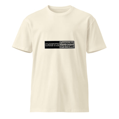 Unisex premium T-shirt from Dietz Computer Systeme in natural color, front view, featuring a comfortable fit and stylish design.