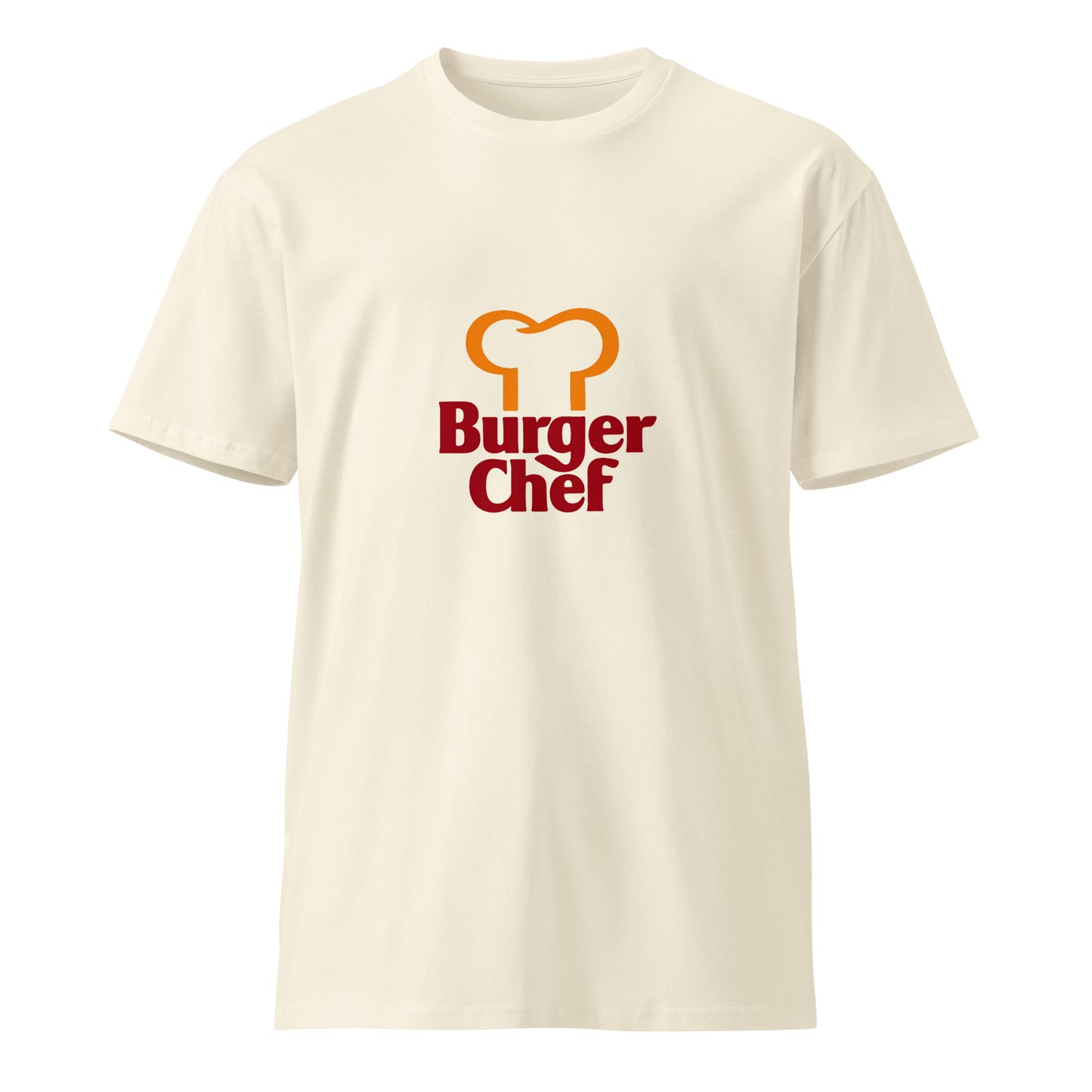 Unisex Burger Chef premium T-shirt by wayward.biz, natural front view showing comfortable fit and stylish design.