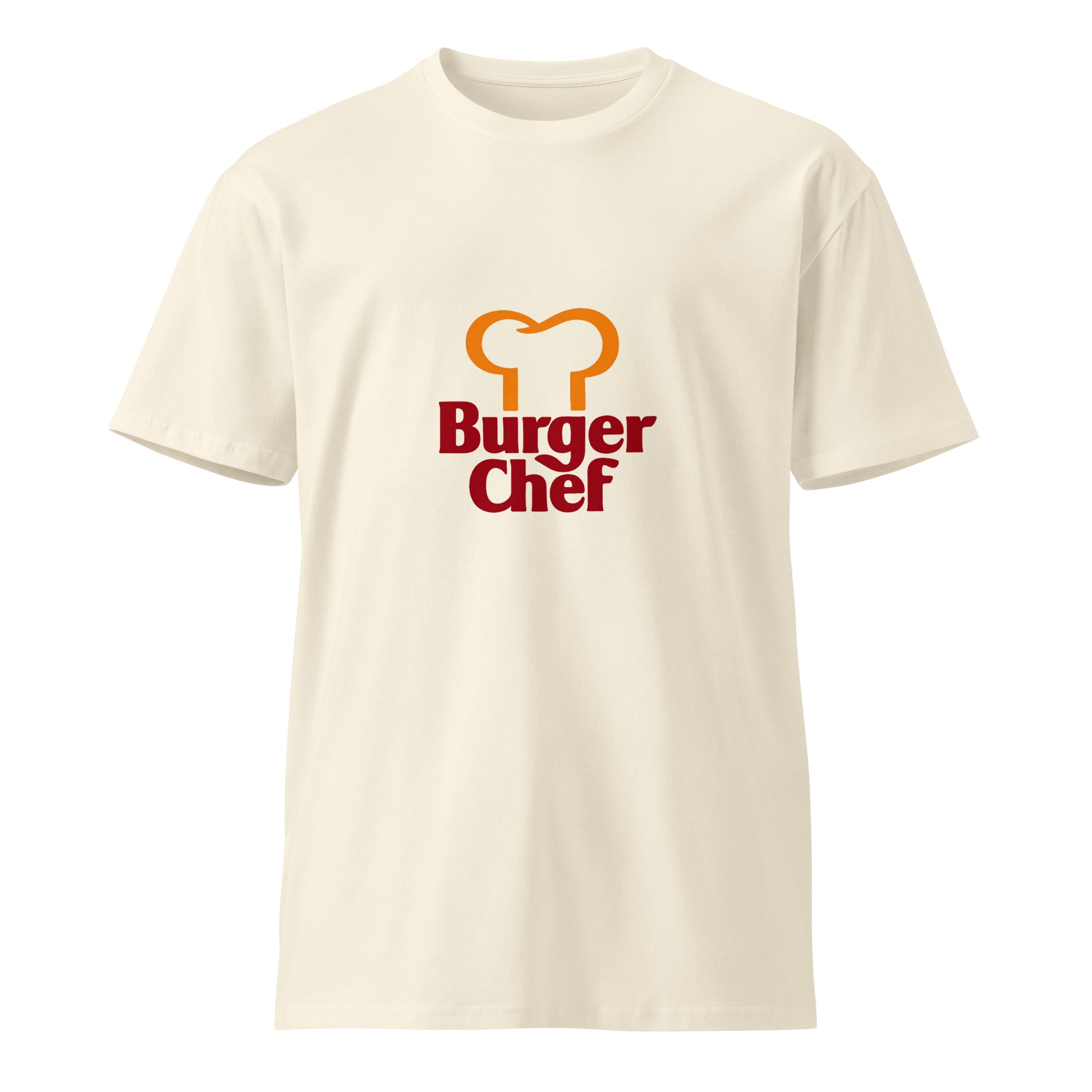 Unisex Burger Chef premium T-shirt by wayward.biz, natural front view showing comfortable fit and stylish design.