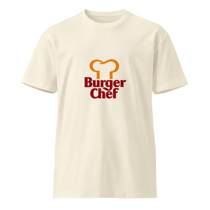Unisex Burger Chef premium T-shirt by wayward.biz, natural front view showing comfortable fit and stylish design.