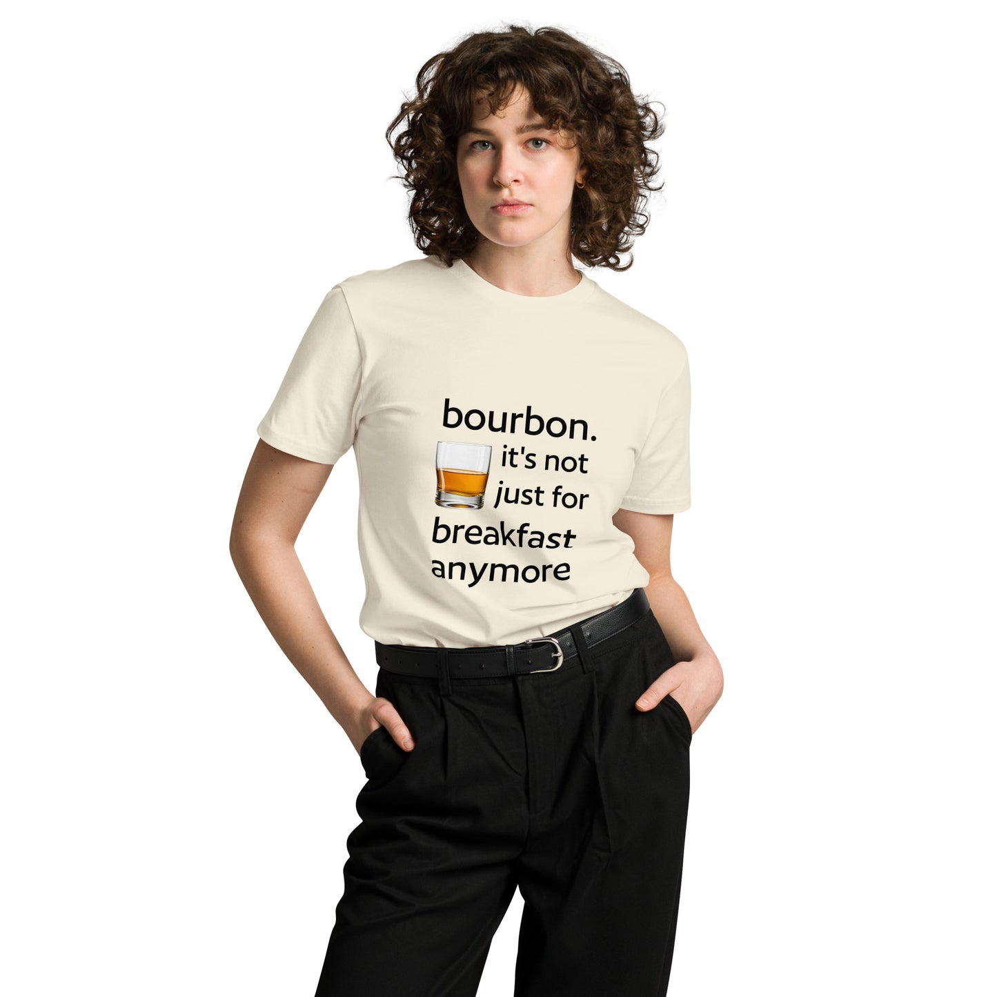 Unisex bourbon-themed premium T-shirt by wayward.biz featuring a natural front design, casual style for everyday wear.