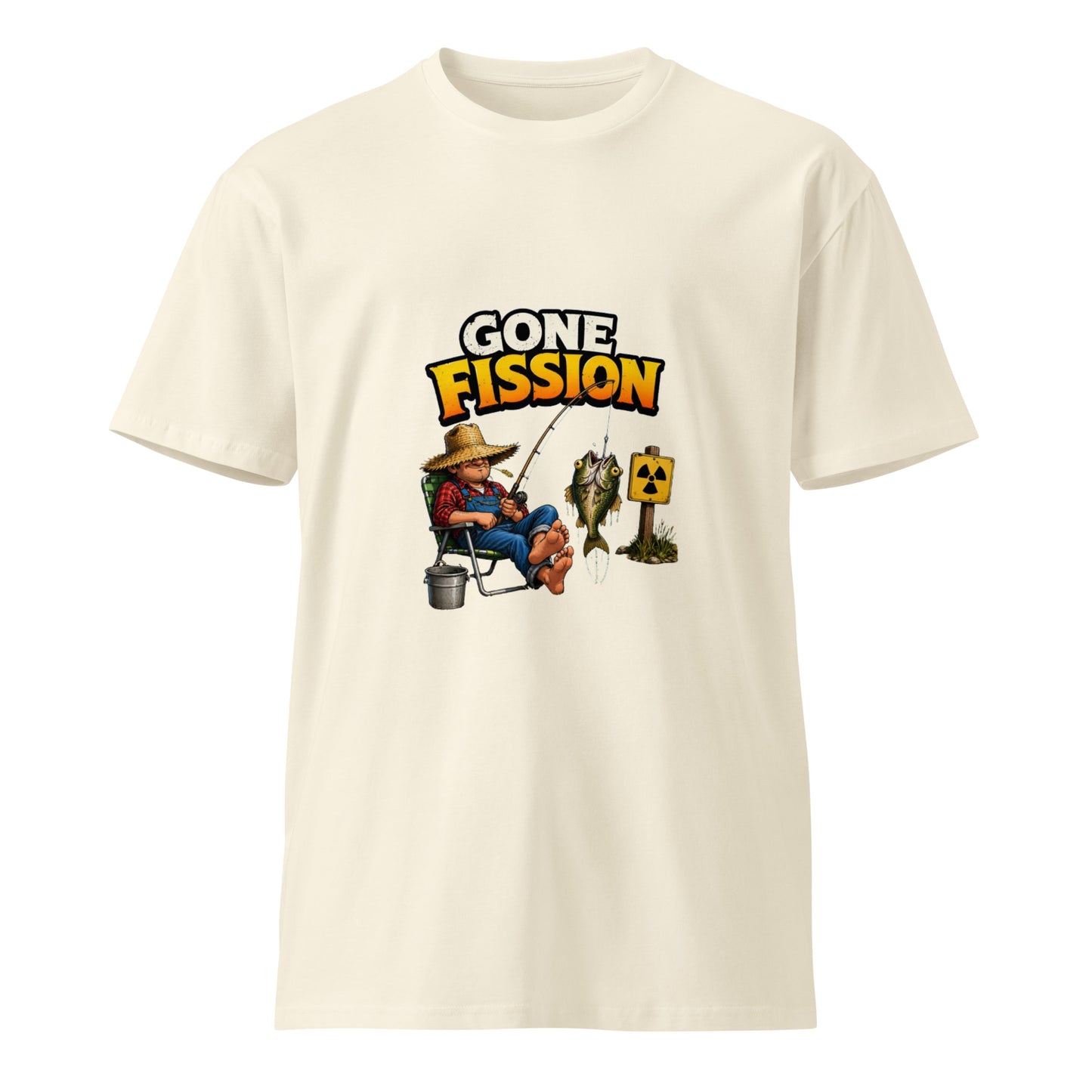 Unisex Gone Fission premium T-shirt by wayward.biz in natural color, front view showing soft fabric and modern fit.