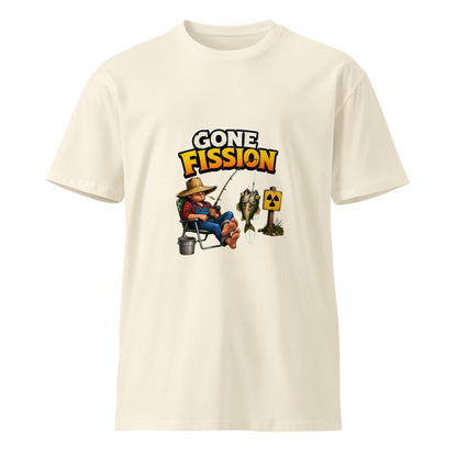Unisex Gone Fission premium T-shirt by wayward.biz in natural color, front view showing soft fabric and modern fit.
