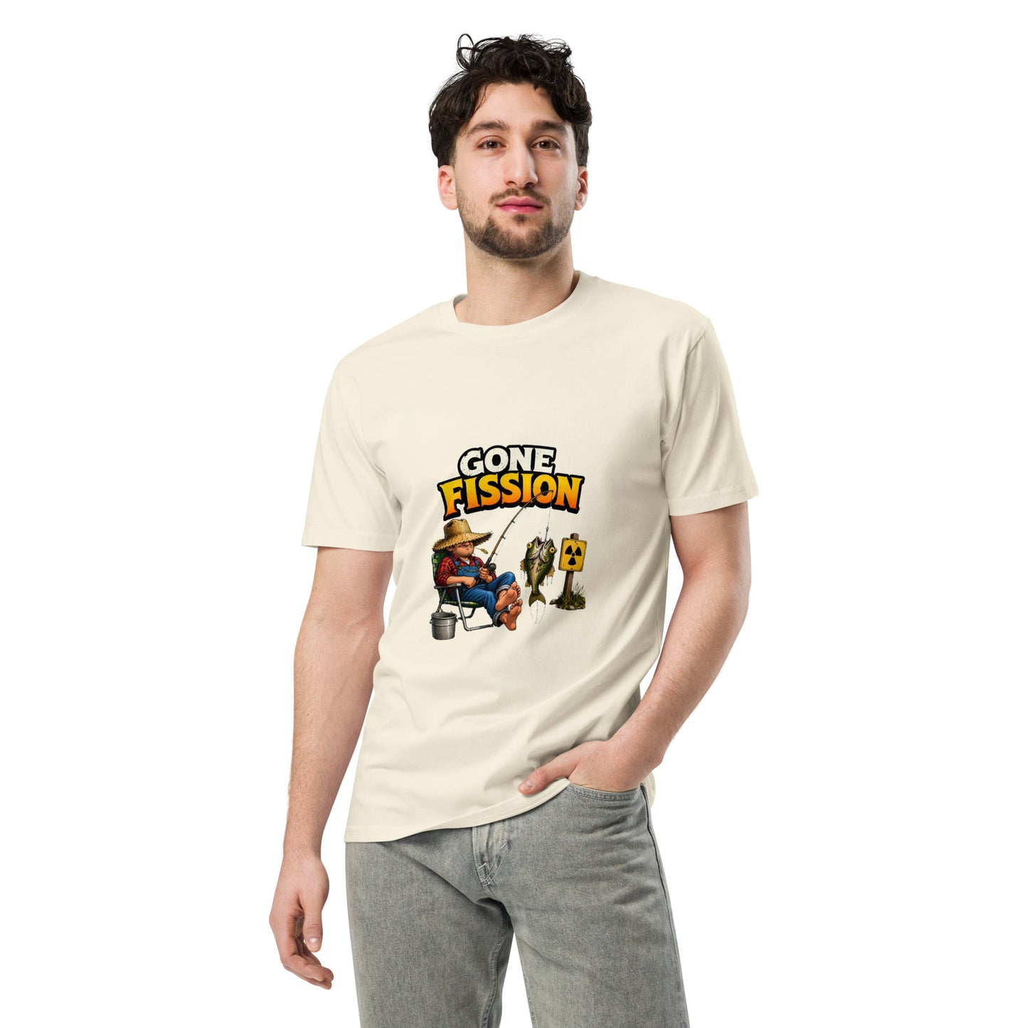 Unisex Gone Fission premium T-shirt by wayward.biz featuring a natural front view with a stylish design.