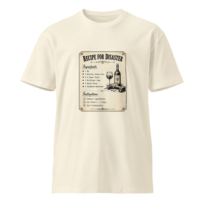Unisex premium Recipe for Disaster T-shirt by wayward.biz, natural color, front view, soft fabric and stylish design.