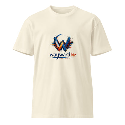 Unisex premium T-shirt by wayward.biz in natural color, front view showing soft fabric and classic fit.