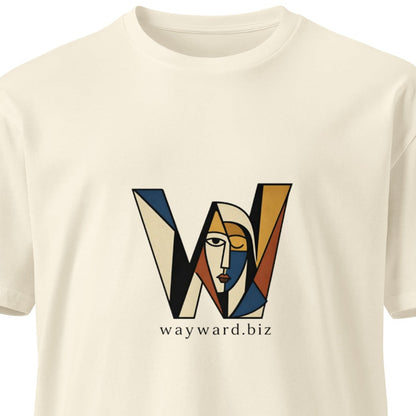Unisex premium T-shirt by wayward.biz in natural color, front view showing smooth fabric and classic fit.