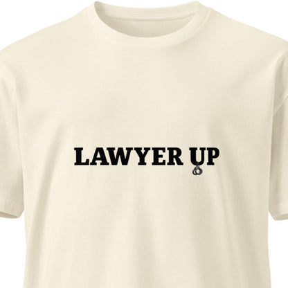 Unisex Lawyer Up premium light T-shirt by wayward.biz, natural color, front view showcasing the design and fit.