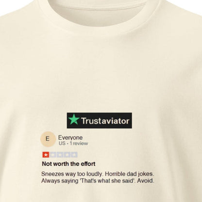 Unisex premium Trustaviator T-shirt in natural color featuring a simple front design, made by Wayward.biz.