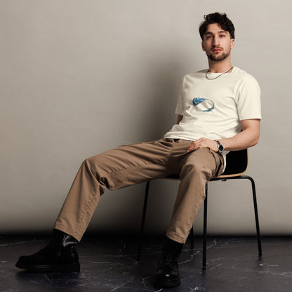 Unisex Morphing Earth premium T-shirt by wayward.biz featuring a natural front view with Earth-inspired design.