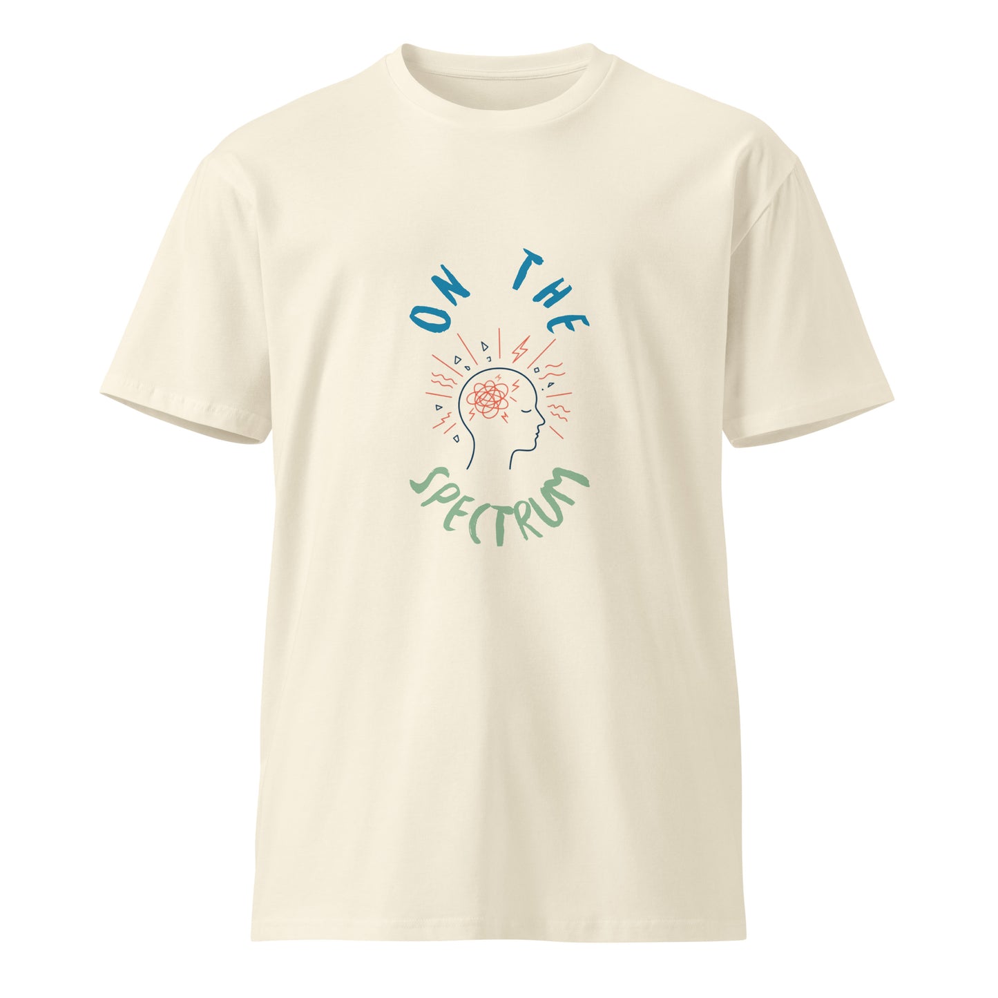 Unisex On the Spectrum premium T-shirt by wayward.biz in natural color, front view showcasing soft cotton fabric and classic fit.