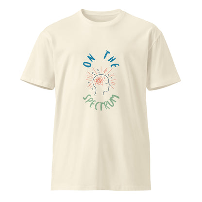 Unisex On the Spectrum premium T-shirt by wayward.biz in natural color, front view showcasing soft cotton fabric and classic fit.