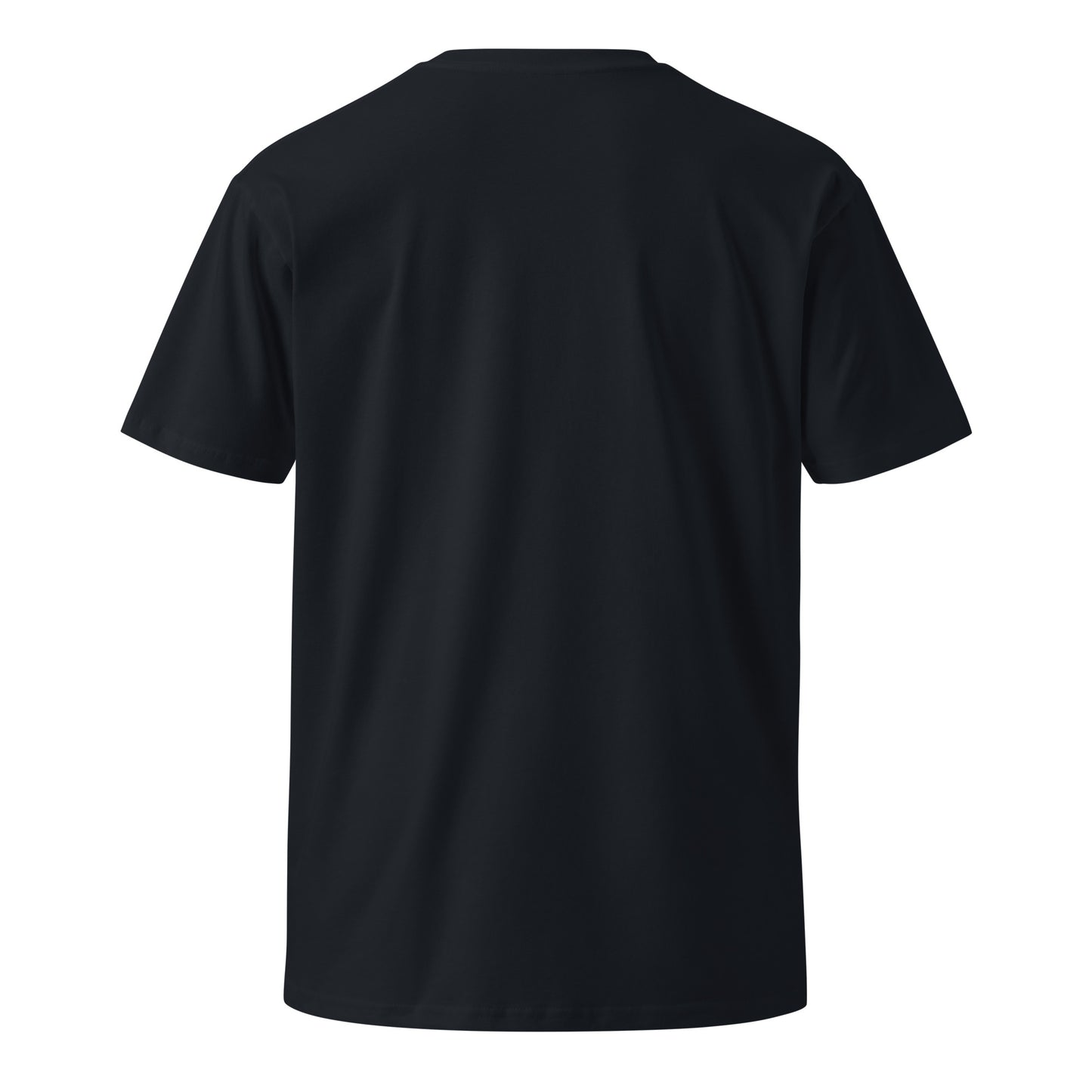 Unisex navy premium T-shirt by wayward.biz displayed flat, showing front view with smooth fabric and classic fit.