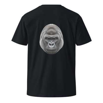 Unisex navy Silverback premium T-shirt by wayward.biz with graphic design on the back, made from soft, high-quality fabric.
