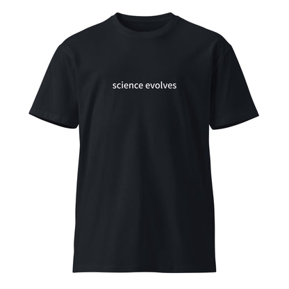 Navy unisex premium T-shirt from Science Evolves by wayward.biz, featuring a front view of the stylish, comfortable shirt.