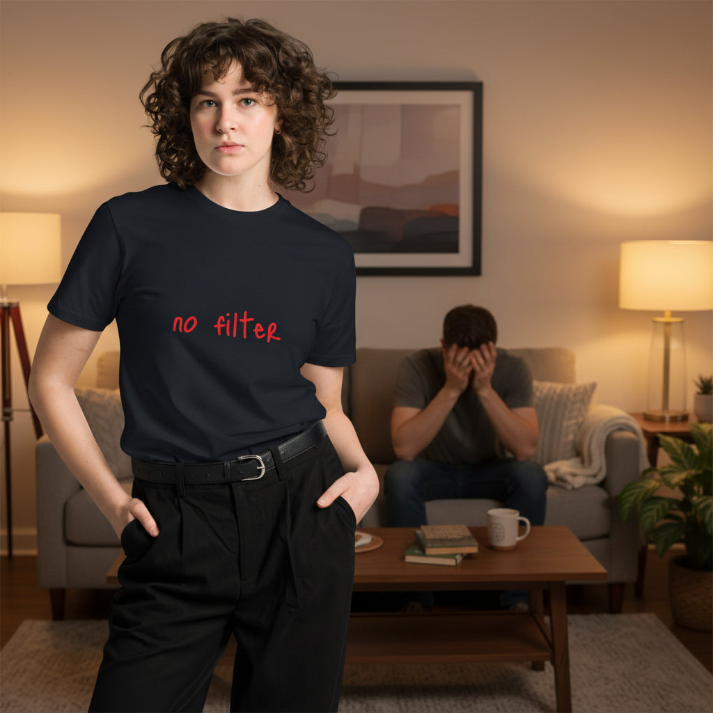 Navy no filter unisex premium T-shirt by wayward.biz, front view showing simple design and comfortable fit.