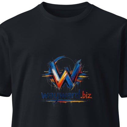 Wayward.biz unisex navy premium T-shirt, front view showing soft fabric and classic fit, perfect for casual wear.
