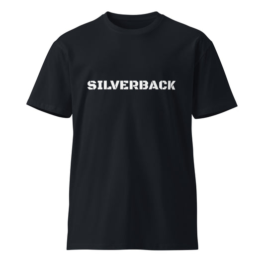 Unisex navy Silverback premium T-shirt by wayward.biz, front view showing soft cotton fabric and classic fit.