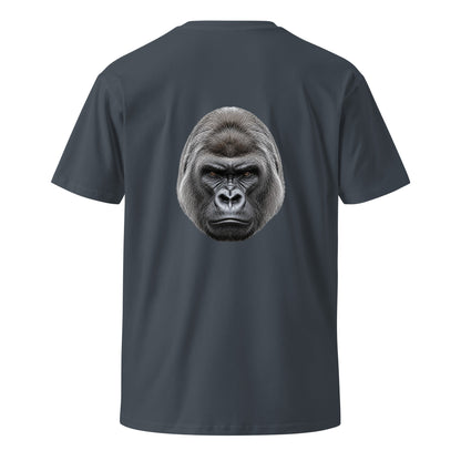 Unisex premium petrol blue T-shirt with Silverback graphic on the back, stylish and comfortable unisex T-shirt by wayward.biz