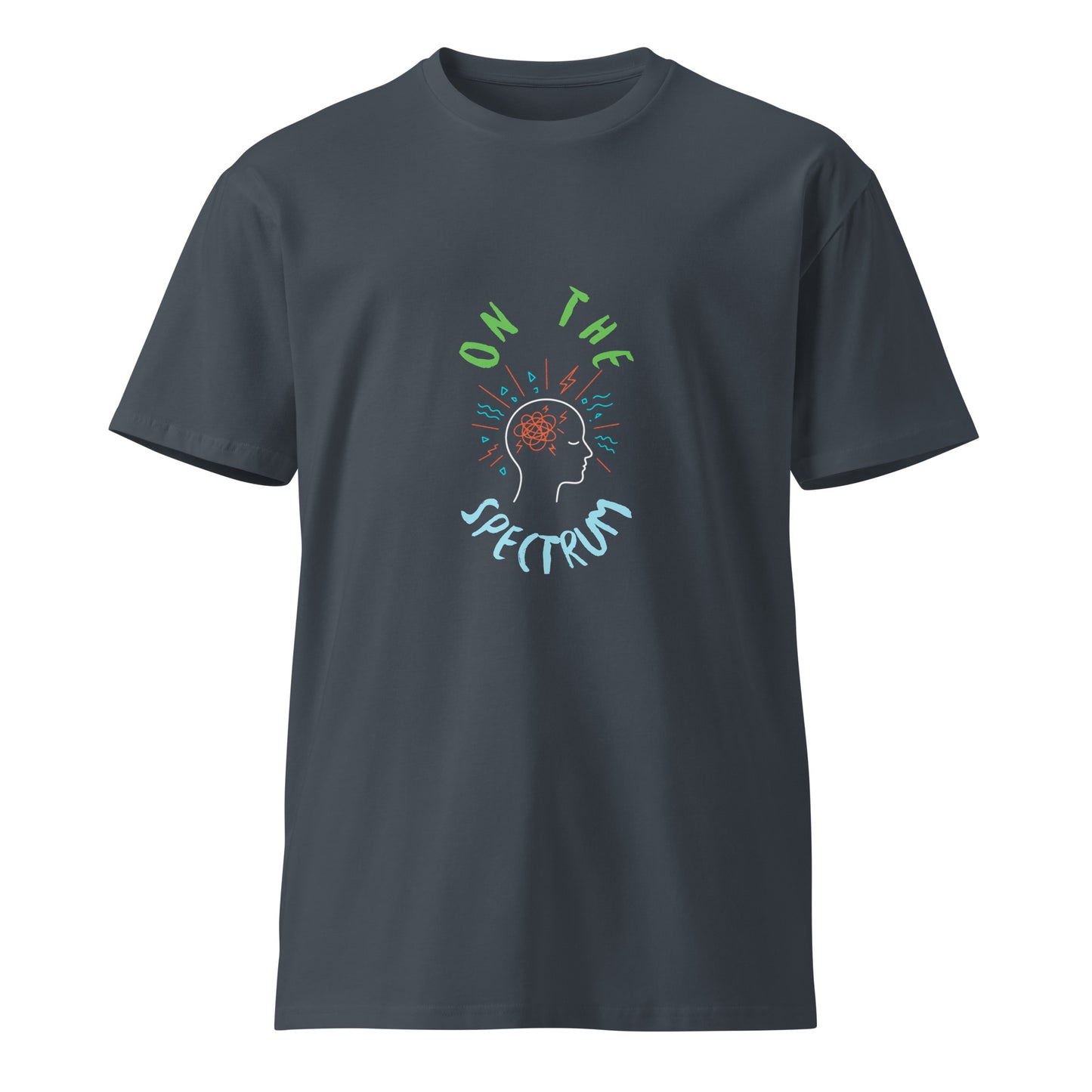 Unisex premium dark T-shirt in petrol blue by Wayward.biz, front view showcasing soft fabric and classic fit.