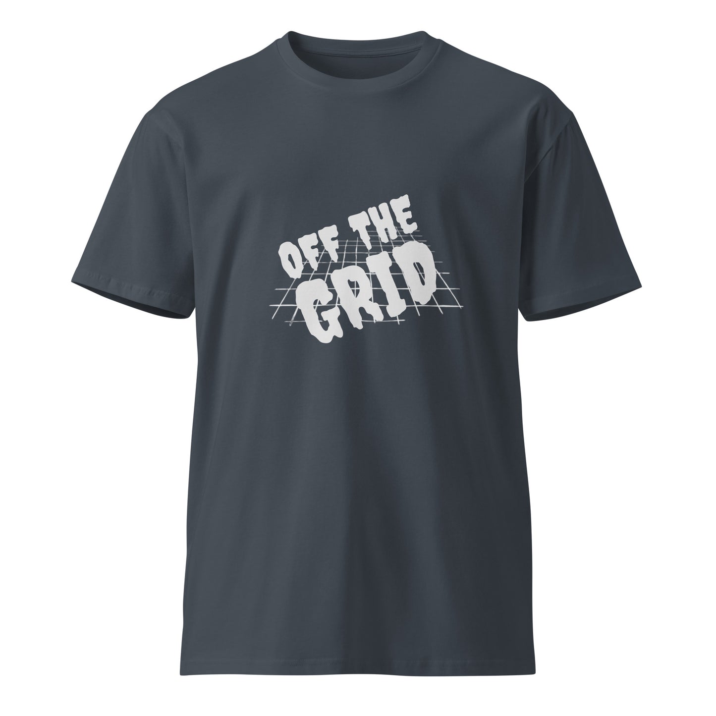Unisex premium petrol blue T-shirt from Off the Grid by wayward.biz, front view showing soft fabric and classic fit