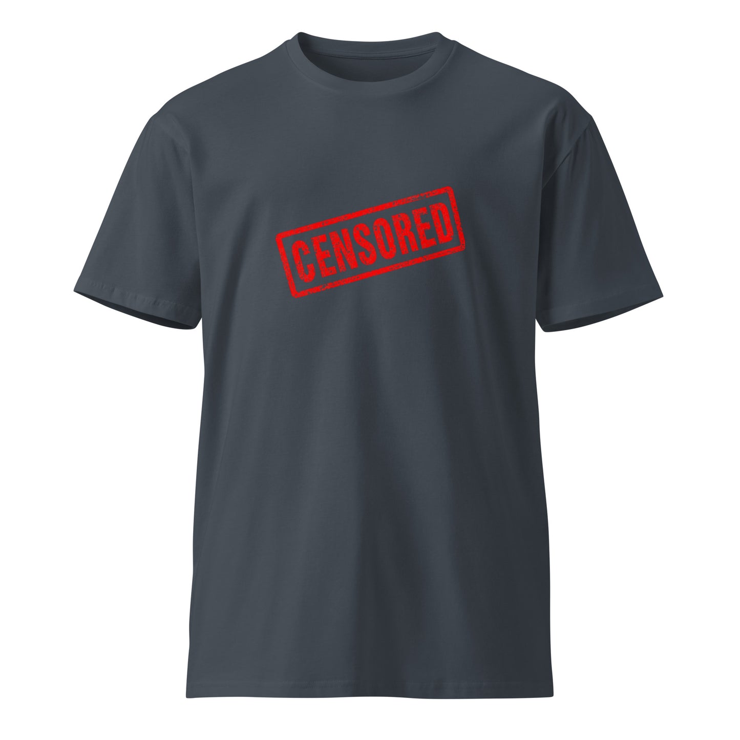 Censored unisex premium T-shirt in petrol blue with bold graphic front design, made by wayward.biz.