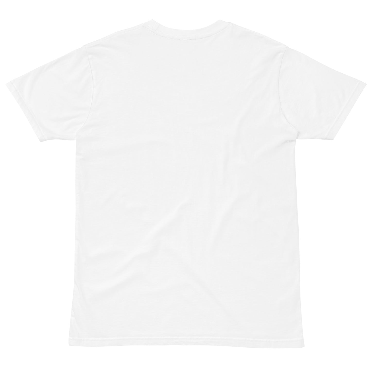 Unisex premium white T-shirt from Wayward.biz with a simple back design, made of light, comfortable fabric.